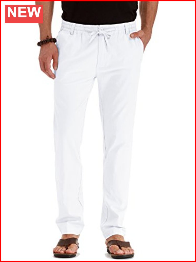 Men's Linen Drawstring Pants Casual Summer Beach Loose Trousers